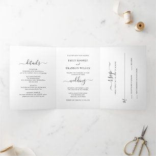 Simple Elegant Photo Modern Wedding Tri-Fold Invitation