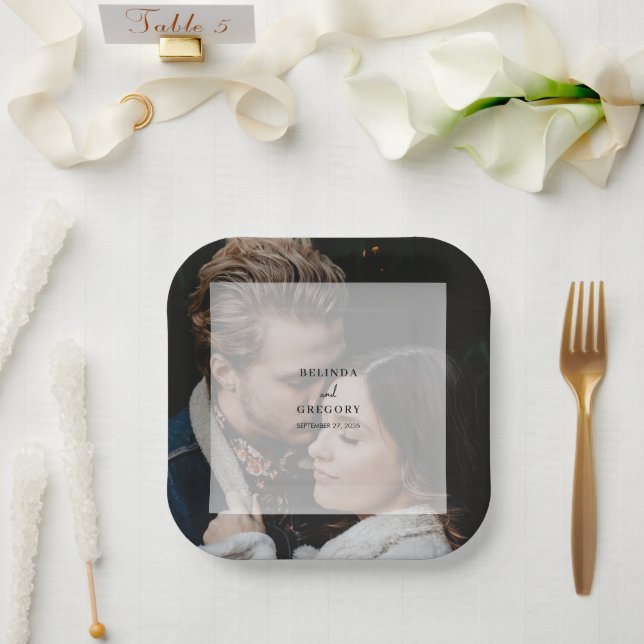 Simple Elegant Photo Overlay Script Wedding Paper Plate (Wedding)