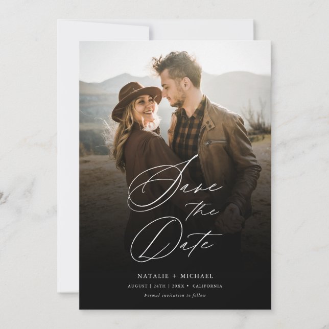 Simple Elegant Photo Overlay Wedding Save The Date Invitation (Front)