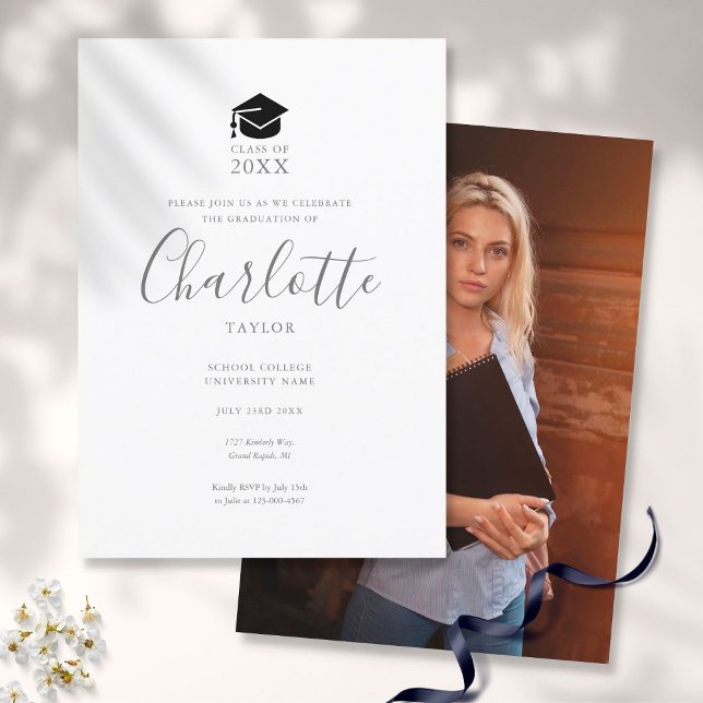 Simple Elegant Photo Script Graduation Party Invitation (Creator Uploaded)
