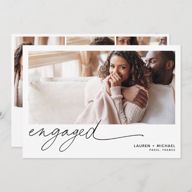 Simple Elegant Photo Script QR Code Engagement Invitation (Front/Back)