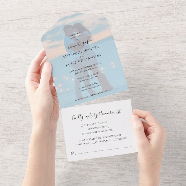 Simple Elegant Photo Wedding All In One Invitation (Tearaway)