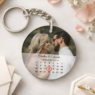 Simple Elegant Photo Wedding Anniversary Calendar Keychain