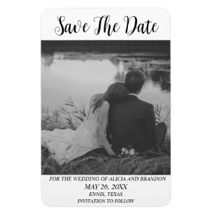 Simple Elegant Photo Wedding Modern Black Magnet