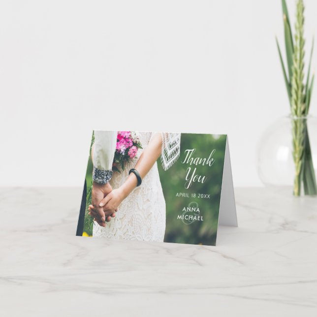 Simple Elegant Photo Wedding Thank You Card (Front)