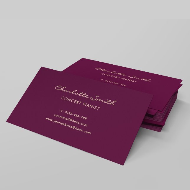 Simple Elegant Pianist Burgundy Business Card (Creator Uploaded)