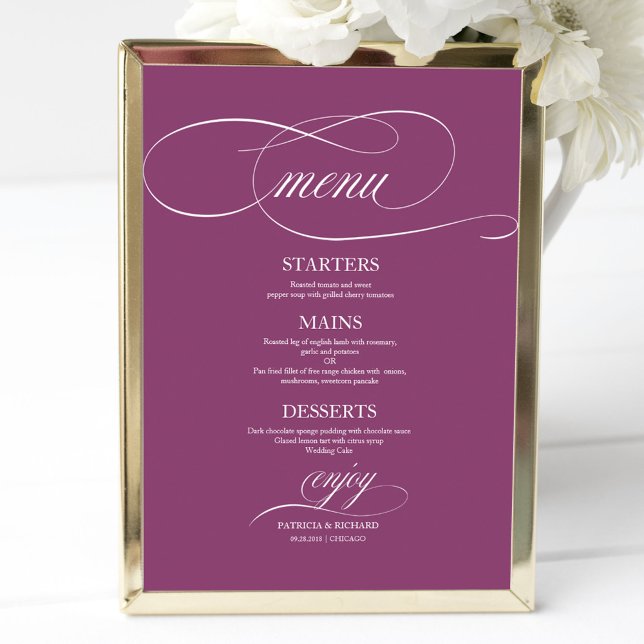 Simple Elegant Pink Cassis Wedding Menu Sign (Creator Uploaded)