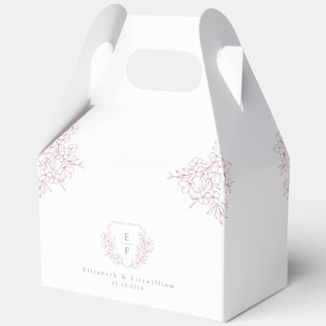 Simple Elegant Pink Cherry Blossom Monogram Crest Favor Box (Front)