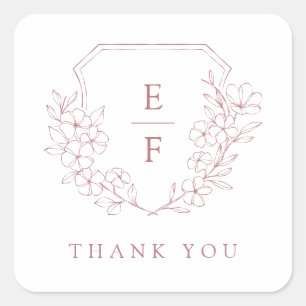Simple Elegant Pink Cherry Blossom Monogram Crest  Square Sticker