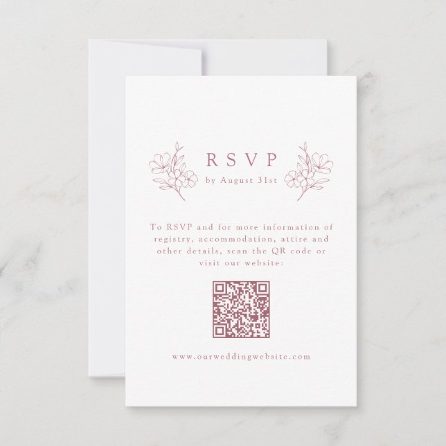 Simple Elegant Pink Cherry Blossom QR Code Wedding RSVP Card (Front)
