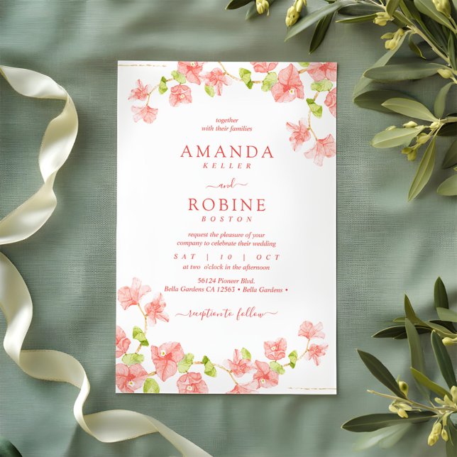 Simple Elegant Pink Flower Wedding Invitation (Creator Uploaded)