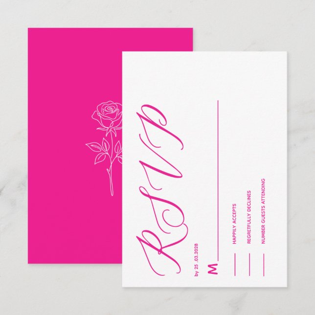 simple elegant pink fuchsia classic  rsvp  CARD (Front/Back)