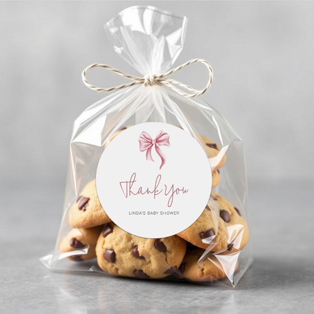 Simple Elegant Pink Girl Bow Baby Shower Classic Round Sticker (Creator Uploaded)