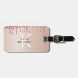 Simple elegant Pink Glitter Cute Monogrammed Name Luggage Tag