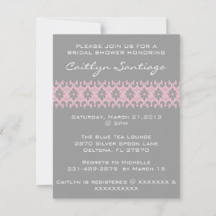 Simple Elegant Pink Lace Bridal Shower Invitation