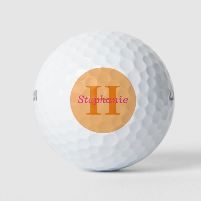 Simple Elegant pink Orange Monogram Name Modern Go Golf Balls (Front)