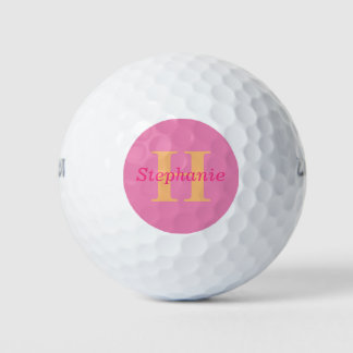 Simple Elegant Pink Orange Monogram Name Modern Golf Balls