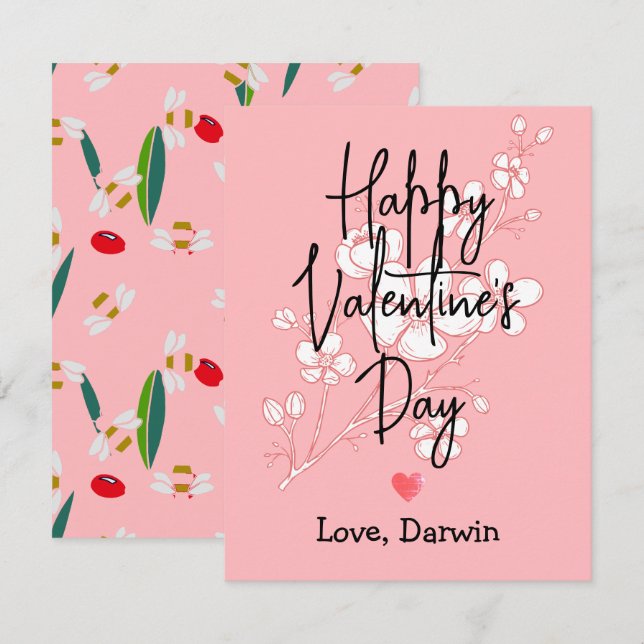 simple elegant pink valentine card (Front/Back)