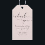 Simple Elegant Pink Wedding Favour Thank You Gift Tags<br><div class="desc">Custom-designed wedding favour thank you tags featuring modern hand calligraphy design with personalized text/thank you message,  couple/bride and grooms' names,  and wedding date.</div>