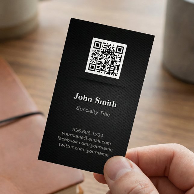 Simple Elegant Plain Black - Professional QR Code Magnetic Business Card (Creator Uploaded)