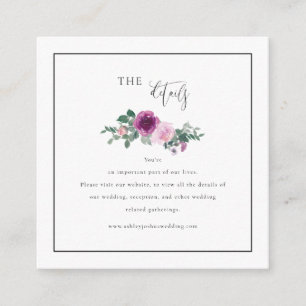 Simple Elegant Plum Floral Framed White Details Enclosure Card