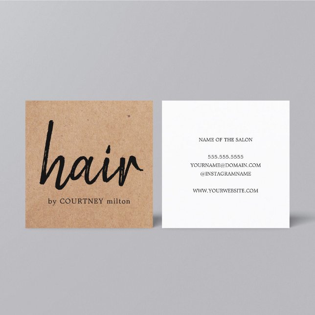 Simple Elegant Printed Kraft Black Hair Stylist Square Business Card (Creator Uploaded)