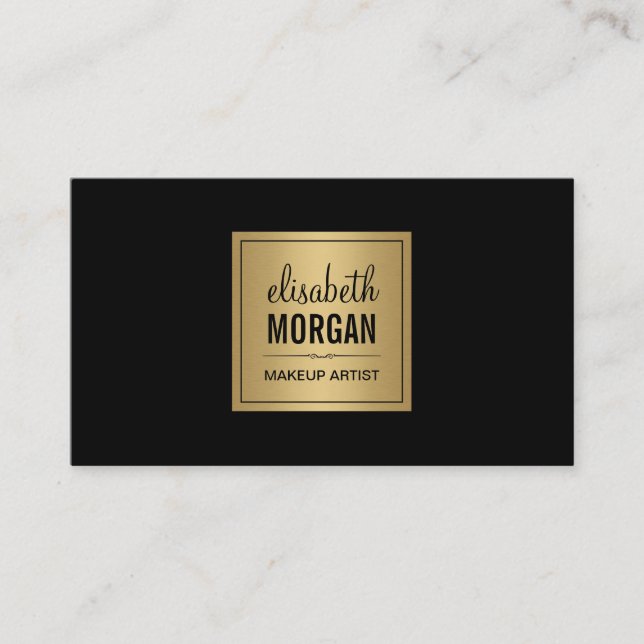 Simple Elegant Pure Black and Brushed Gold Design Business Card (Front)
