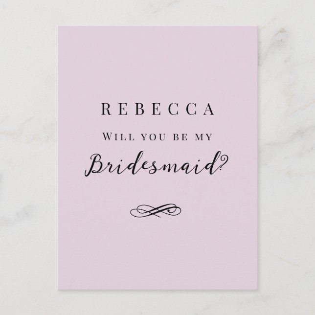 Simple elegant purple Bridesmaid Proposal Postcard (Front)