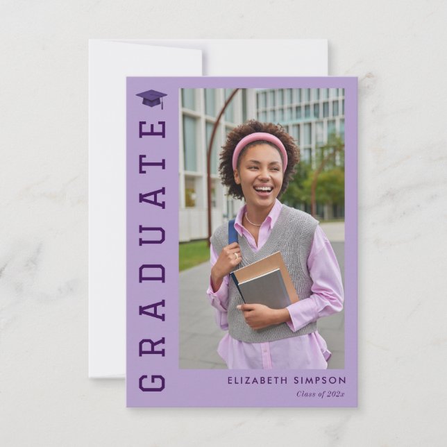simple elegant purple graduation announcement  (Front)