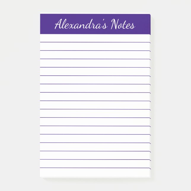 Simple Elegant Purple Lined Personalized Post-it Notes (Front)