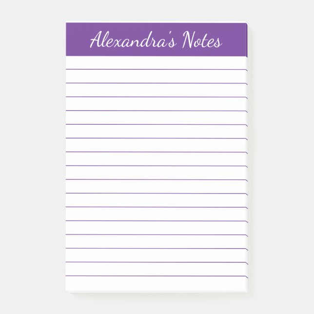 Simple Elegant Purple Lined Personalized Post-it Notes (Front)