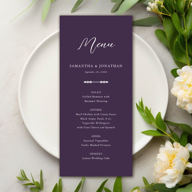 Simple Élégant Purple Mariage Accueil Menu (Créateur téléchargé)