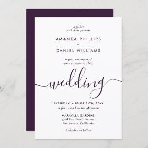 Simple Elegant Purple Modern Script Wedding Invitation