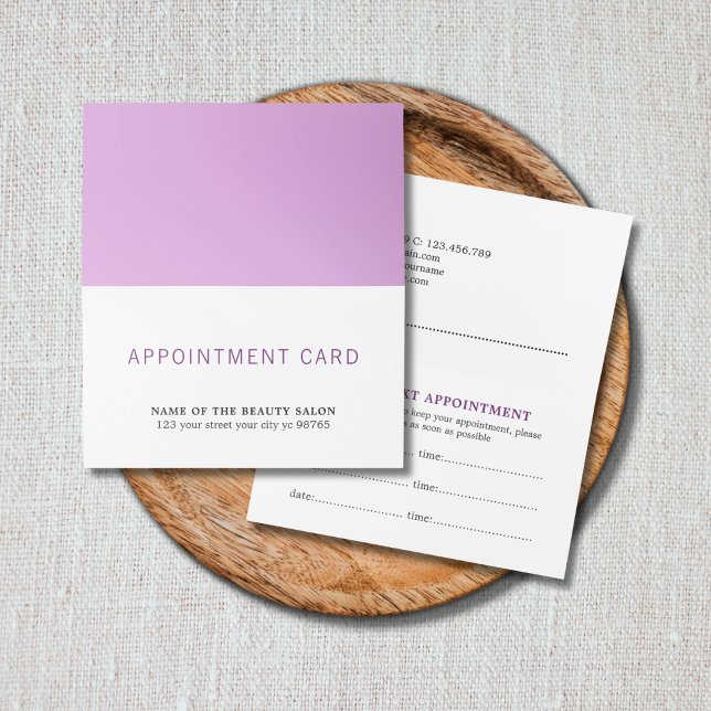 Simple Elegant Purple White Beauty Salon Appointment Card (Creator Uploaded)