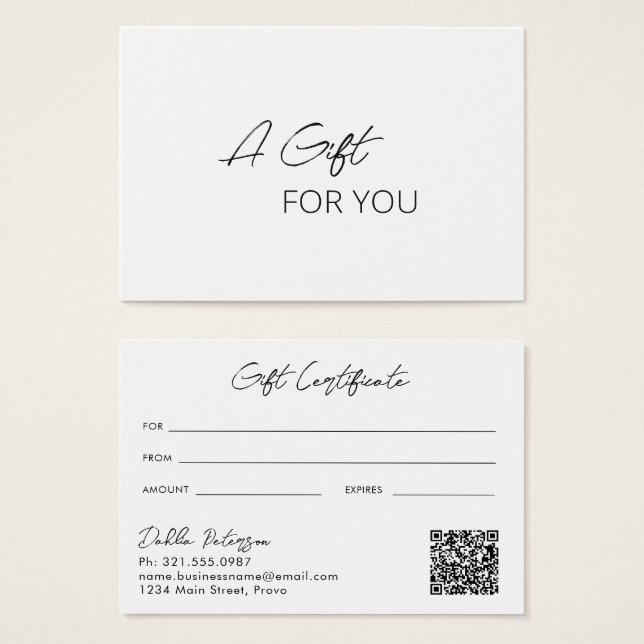 Simple Elegant QR Code Modern Gift Certificate (Front & Back)