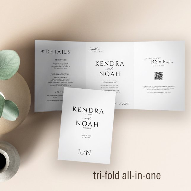 Simple elegant QR code RSVP details wedding Tri-Fold Invitation (Creator Uploaded)