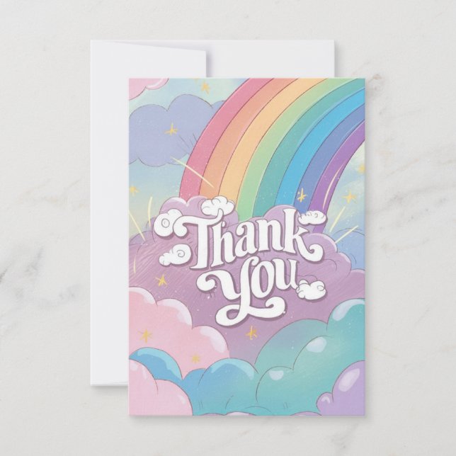 Simple Elegant Rainbow and Clouds  Thank You Card (Front)