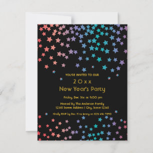 Simple Elegant Rainbow Stars New Year's Eve Party Invitation