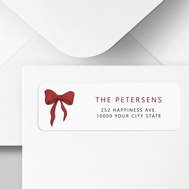 Simple elegant red bow holiday return address (Creator Uploaded)