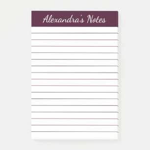 Simple Elegant Red Brown Lined Personalized Post-it Notes