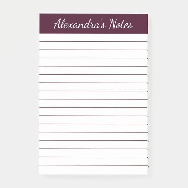 Simple Elegant Red Brown Lined Personalized Post-it Notes (Front)