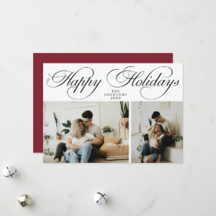 Simple Elegant Red Family Photo Collage Christmas Holiday Card