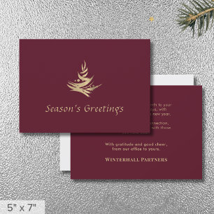 Simple Elegant Red Gold Christmas Tree Holiday Card