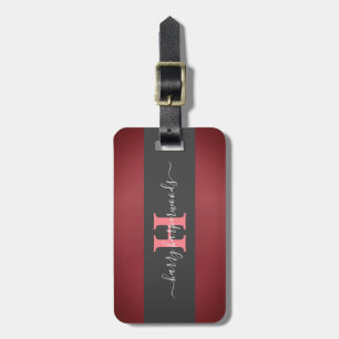 Simple Elegant Red Maroon Metal monogrammed Name Luggage Tag