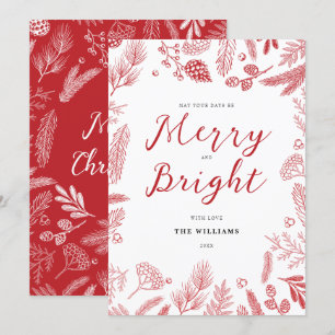 Simple Elegant Red Merry and Bright Christmas Holiday Card