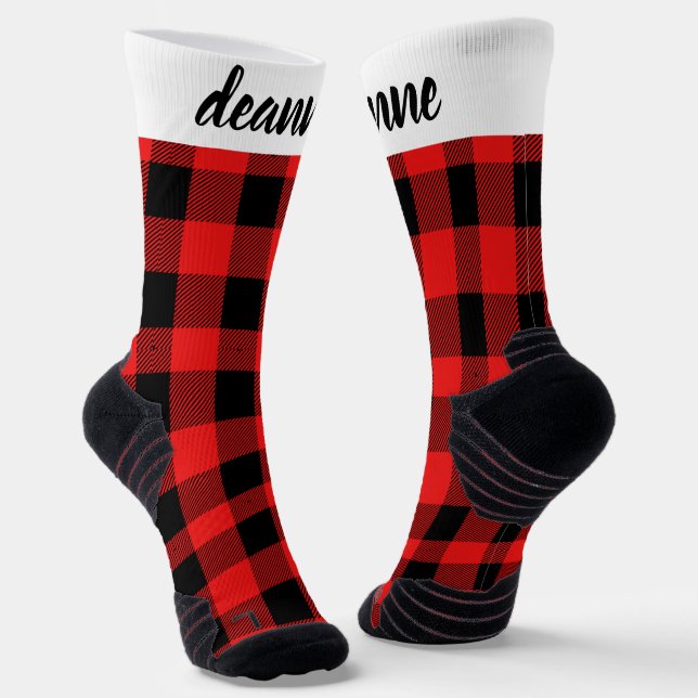Simple Elegant Red Plaid Christmas Family Socks (Angled)