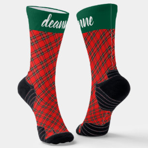 Simple Elegant Red Plaid Christmas Family Socks