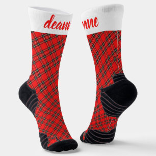Simple Elegant Red Plaid Christmas Family Socks