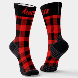 Simple Elegant Red Plaid Christmas Family Socks
