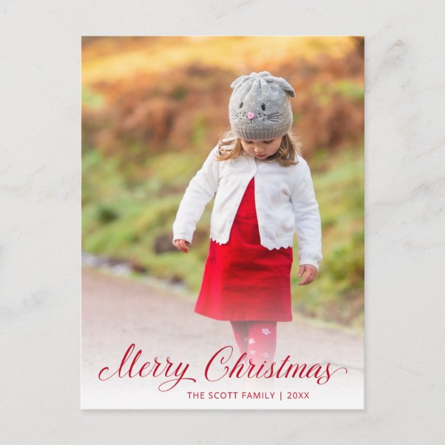 Simple Elegant Red Script Modern Christmas Holiday Postcard (Front)